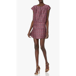 Joie Africa Silk Mini Dress Womens M Medium Burgundy Back Tie Waist Cap Sleeves